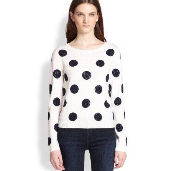 Alice + Olivia Celyn Polkadot Sweater Sz.S Cream Rhinestones ASO Taylor Swift - Picture 2 of 14